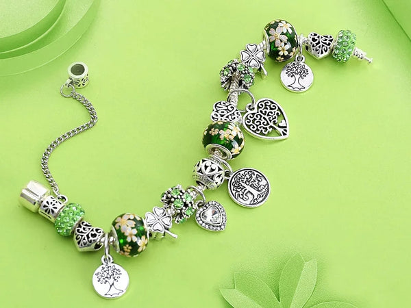 Tree of Life Charm Bracelet with European Green Beads HNS Studio Canada 