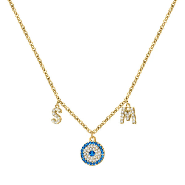 Two Letters Necklace with Evil Eye HNS Studio Canada 