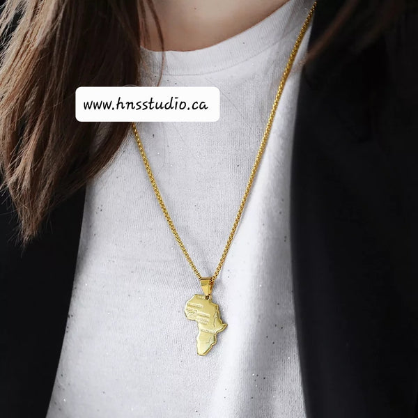 Africa Map Pendant Necklace HNS Studio Canada 
