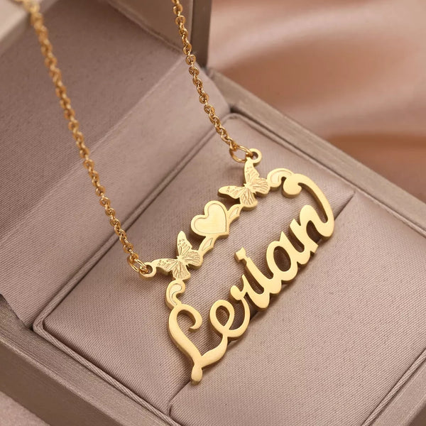 Personalized Butterfly Name Necklace with Heart HNS Studio Canada 
