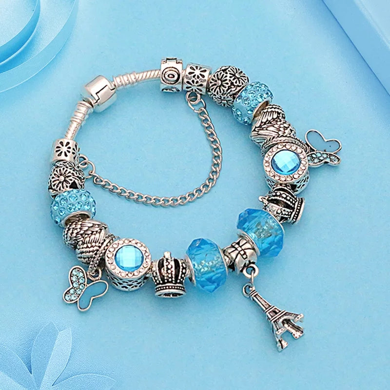 Eiffel Tower Blue Charms Bracelet