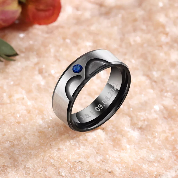 Personalized Engrave Ring for Men Black Stainless Steel with Birthstone HNS Studio Canada 