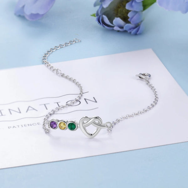Personalized Love Knot Bracelet with Birthstones