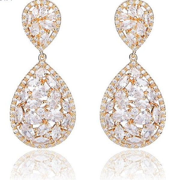Crystal Bridal Pear Shaped CZ Statement Drop Earrings HNS Studio Canada 