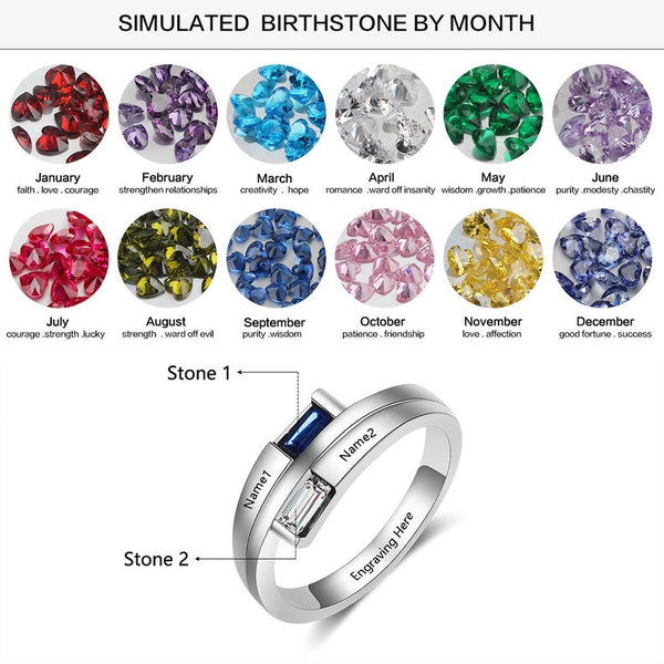 Personalized Sterling Silver Ring with Birthstones and Names HNS Studio Canada 