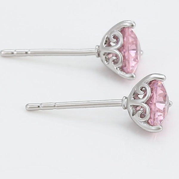 Romantic Pink Heart Silver Stud Earrings