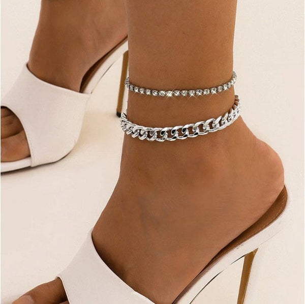 Set of Cuban Chain and  Tennis Anklet