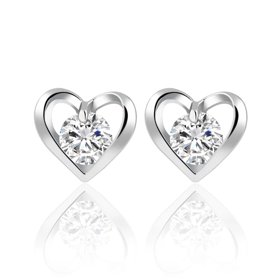 Silver Heart Earrings Studs - HNS Studio