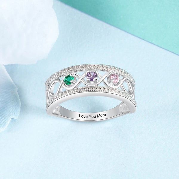 Three Birthstones Personalized Family Ring
