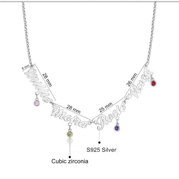 Family Names Necklace with Birthstones Sterling Silver HNS Studio Canada 