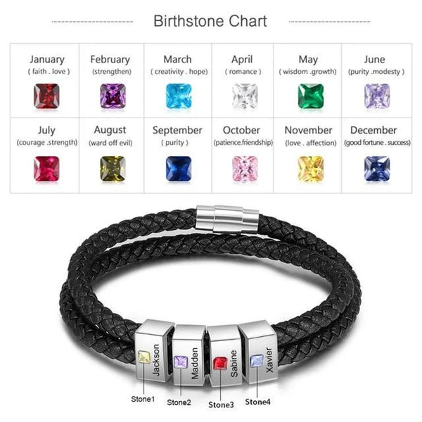 Men or Women Bracelet with Names and Birthstones