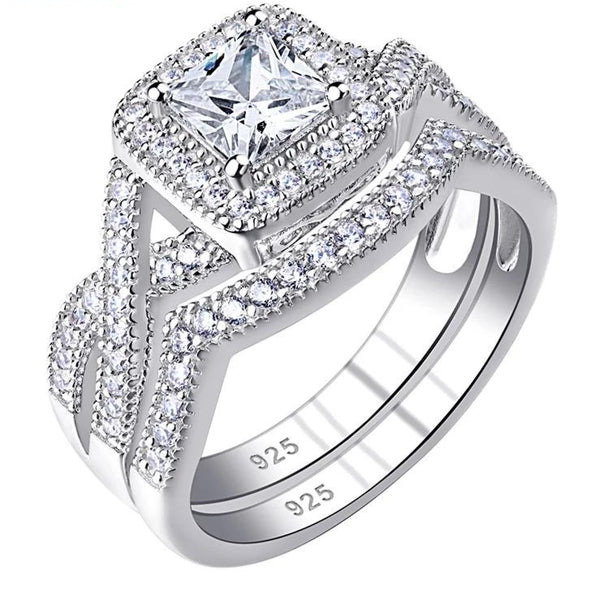 Princess Cut Sterling Silver Women's Wedding Ring Set HNS Studio Canada 