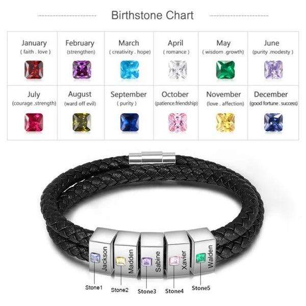Men or Women Bracelet with Names and Birthstones