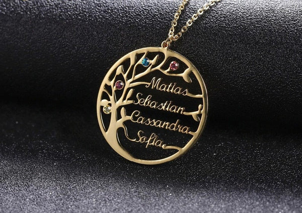 Family Tree Birthstones and Names Necklace