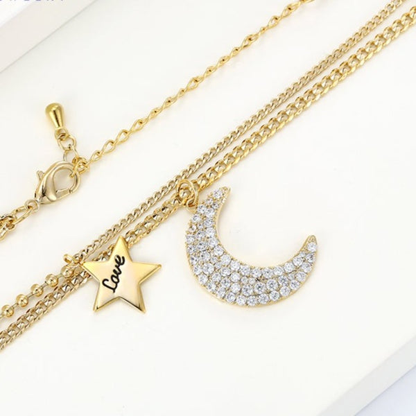 Gold Layered Moon and Star Necklace HNS Studio Canada 
