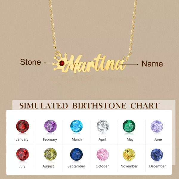 Personalized Custom Cutout Name Necklace with Birthstone and Crown HNS Studio Canada
