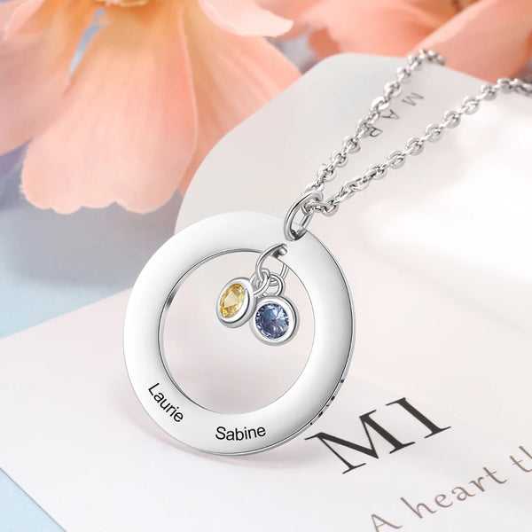 Family Name Necklace with Birthstone