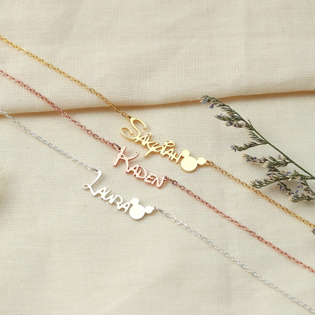 Disney Font Name Necklace with Mickey Mouse
