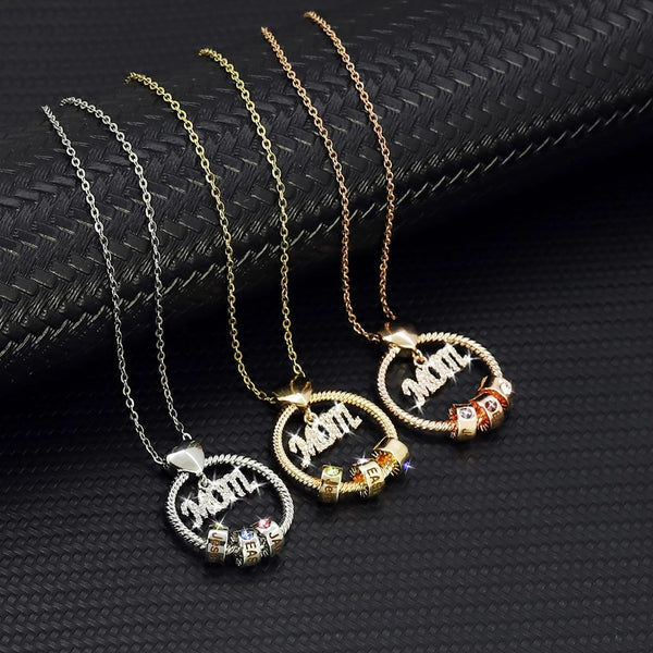 Personalized Family Name Necklace with Kids Names and Birthstones