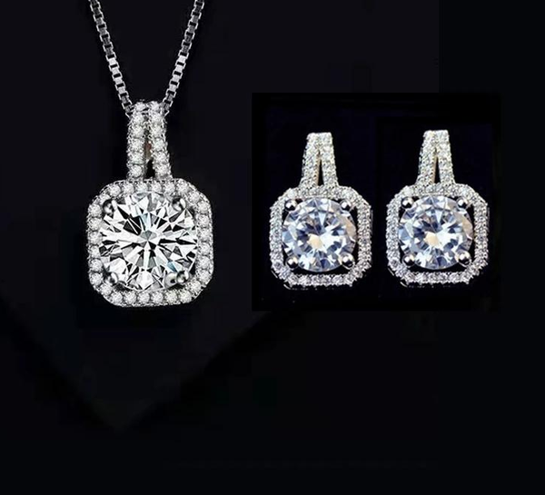 Cubic Zircon Sterling Silver Necklace set-Clearance