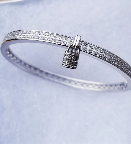Rhodium Plated Bangle with Clear Cubic Zirconia