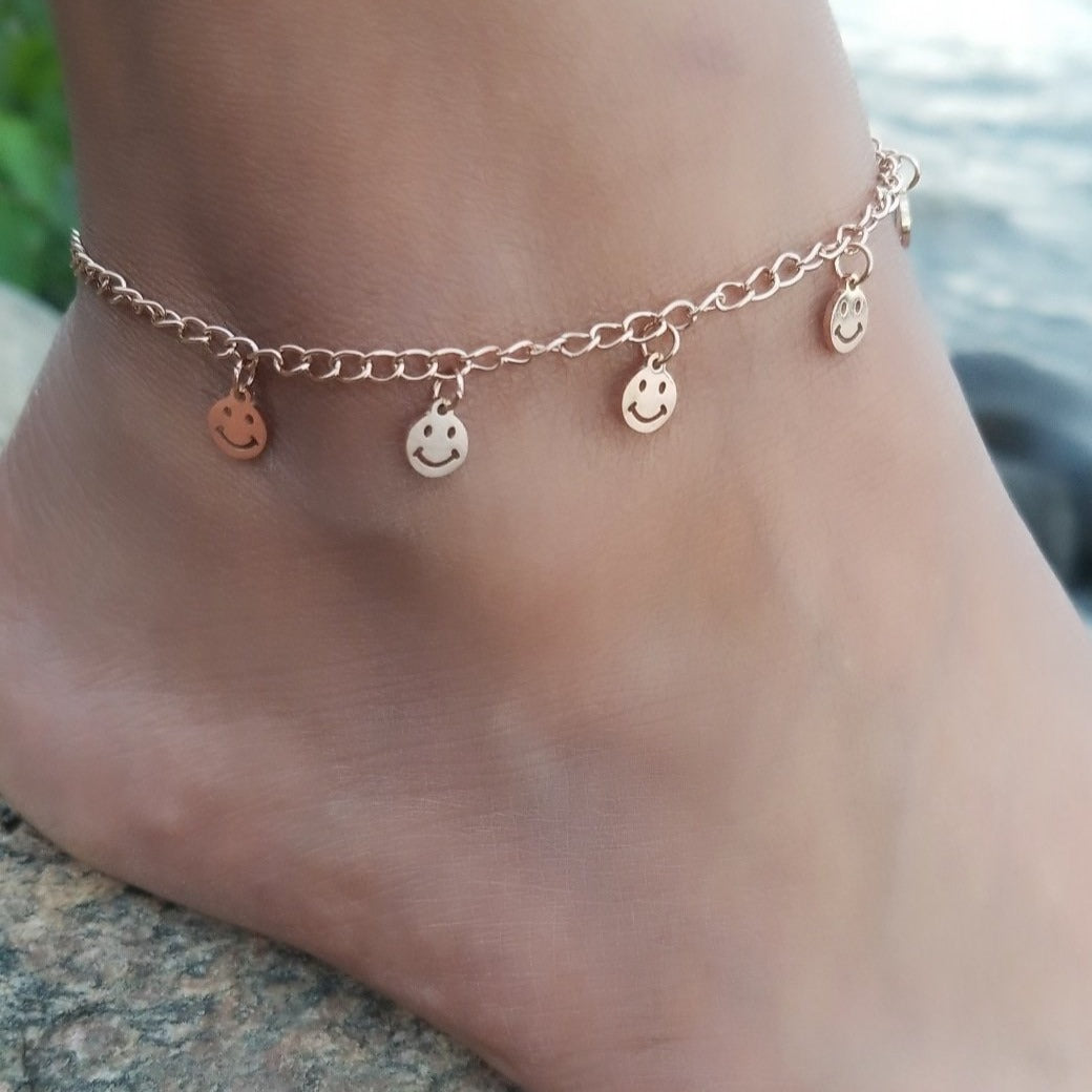 Smiley Charms Rose Gold Anklet HNs Studio Canada 