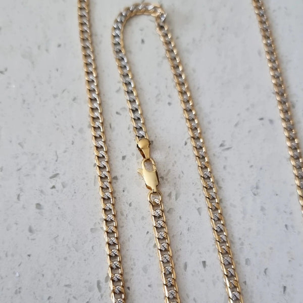 Two Tone Gold Plated Flat Curb Necklace