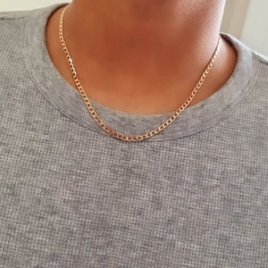 18k Gold Filled Flat Figaro Chain Necklace and Bracelet Set