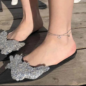 Silver Layered Heart Anklet