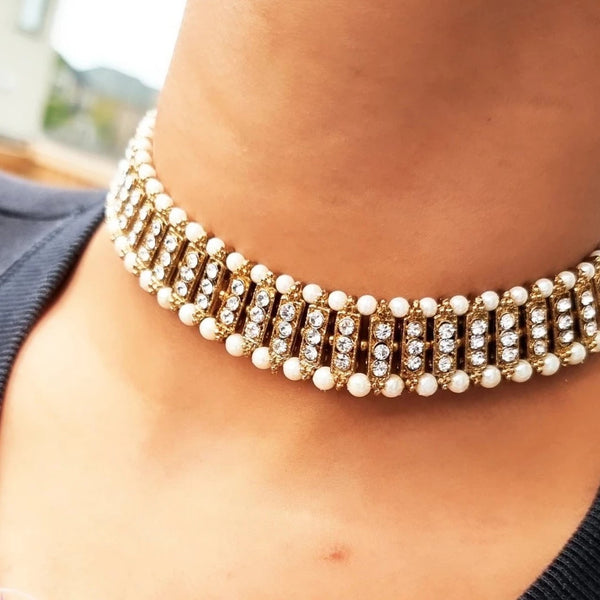 Ethnnic Choker With Champagne stones and Pearls