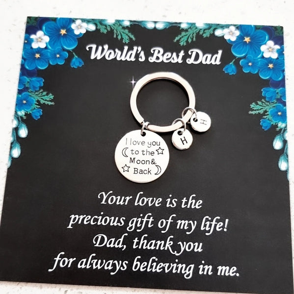 I Love You to the Moon and Back Personalized Dad Keychain HNS Studio Canada 
