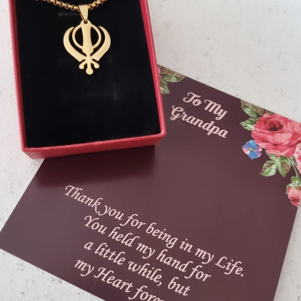 Khanda Necklace Gold Plated with Box Chain- Father's Day HNS Studio Canada 