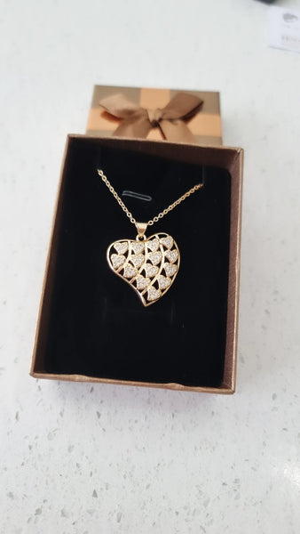 Gold Plated Heart Necklace with Cubic Zircon