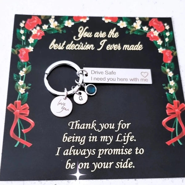Personalized Drive Safe Keychain with love you charm HNS Studio Canada 