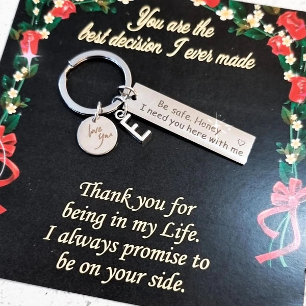 Be Safe Honey Keychain with love you charm-Personalized HNS Studio Canada 