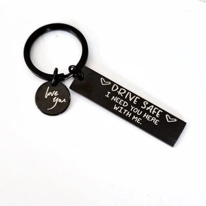 Drive Safe Keychain with love you charm- Black HNS Studio Canada 