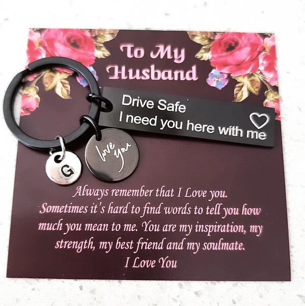 Drive Safe I Need You Here With Me Keychain-For Husband HNS Studio Canada 