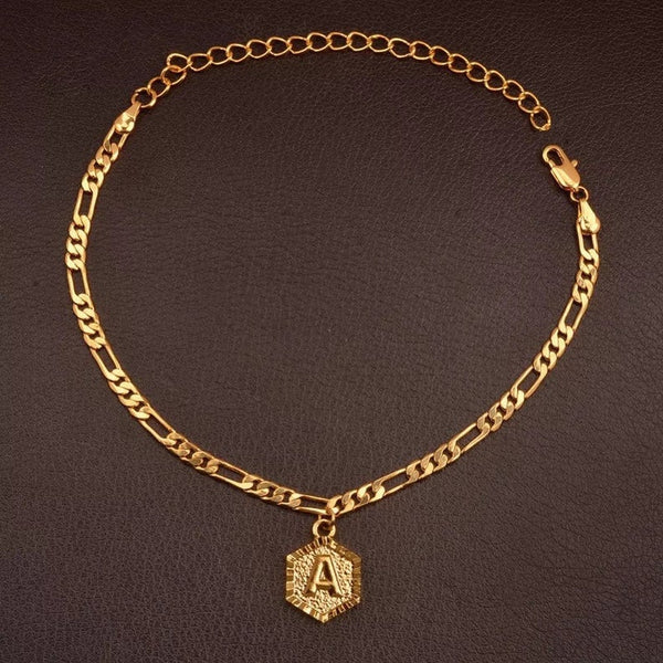 gold initial anklet