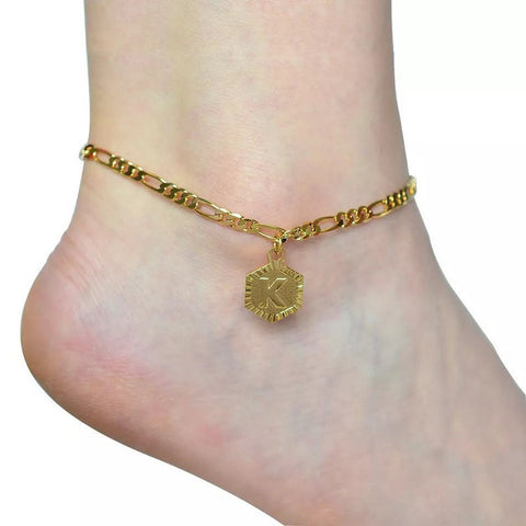 gold initial anklet