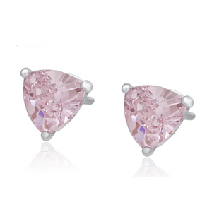 Romantic Pink Heart Silver Stud Earrings
