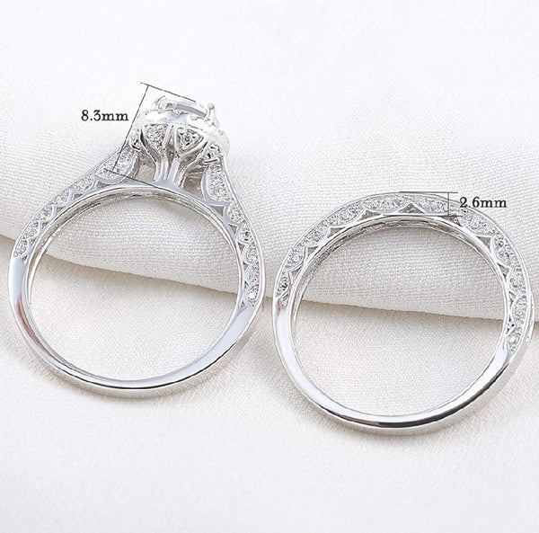 1.66 Carat Round White CZ 925 Sterling Silver Wedding Ring Set - HNS Studio