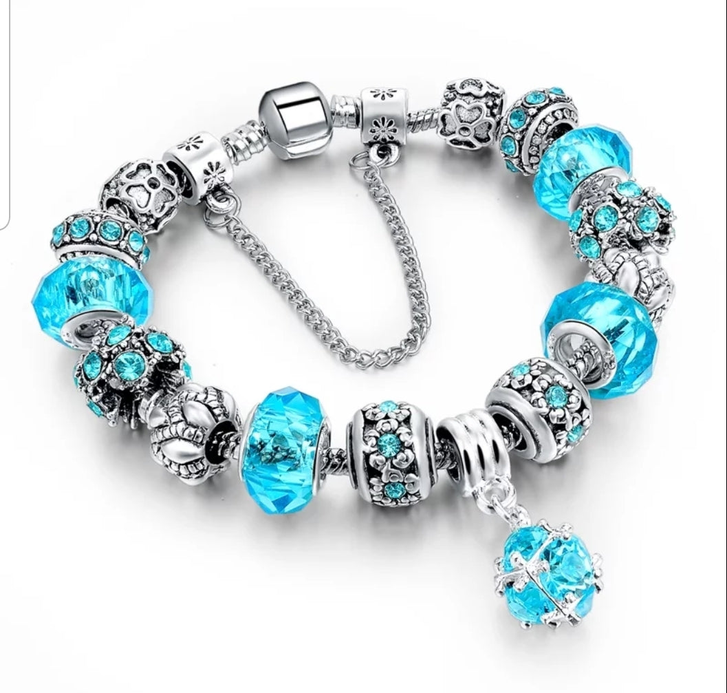 Ocean Blue Silver Charm Bracelet for Women and Girls - HNS Studio