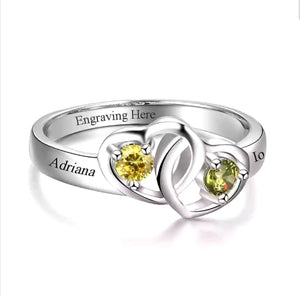 Interlock Hearts Promise Ring Custom Names with Birthstones - HNS Studio