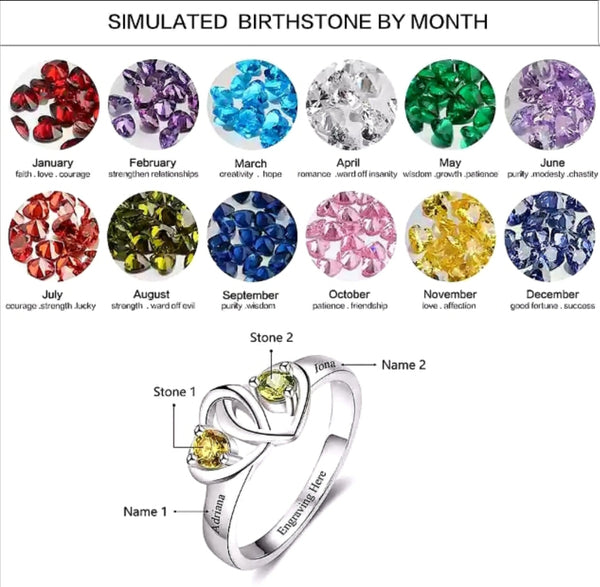 Interlock Hearts Promise Ring Custom Names with Birthstones - HNS Studio