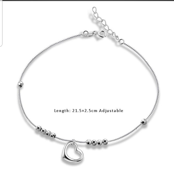 925 Sterling Silver Simple Heart Beads Anklet Bracelet HNs Studio Canada 