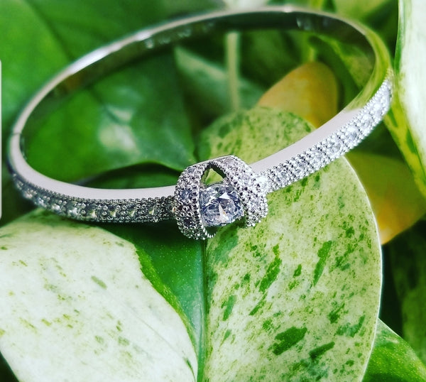 Rhodium Plated Bangle with Clear Cubic Zirconia