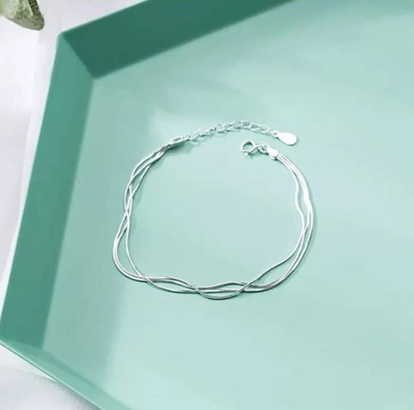 Simple Three Layer Anklet In Sterling Silver