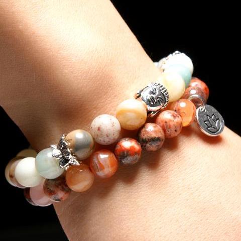Natural Stone Yoga Mala Beads Buddha Lotus Charm Women Bracelets - HNS Studio