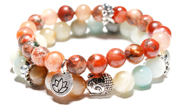 Natural Stone Yoga Mala Beads Buddha Lotus Charm Women Bracelets - HNS Studio