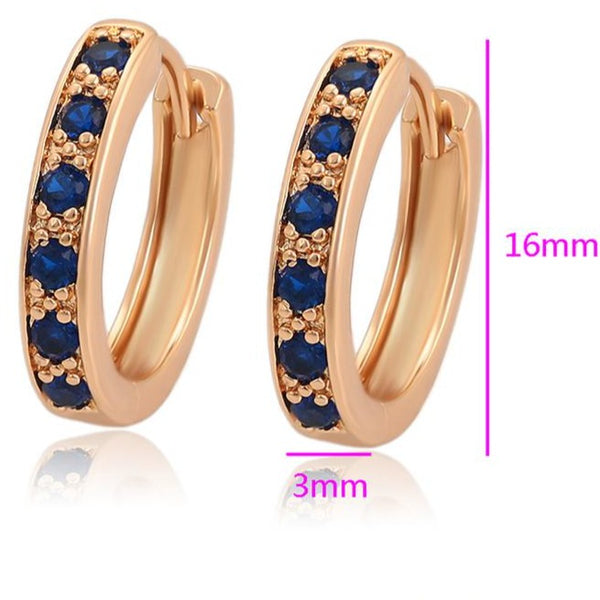 Gold Hoops with Blue Cubic Zirconia  HNS Studio Canada 